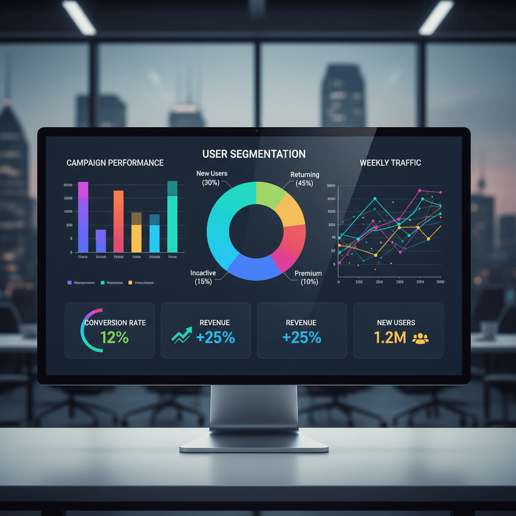 Marketing analytics dashboard showing user segmentation data