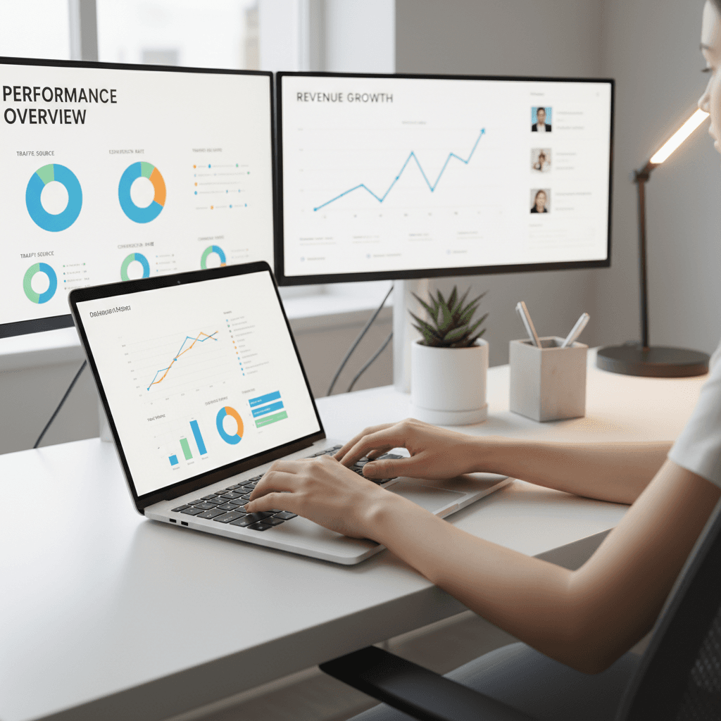 Marketing strategist reviewing data